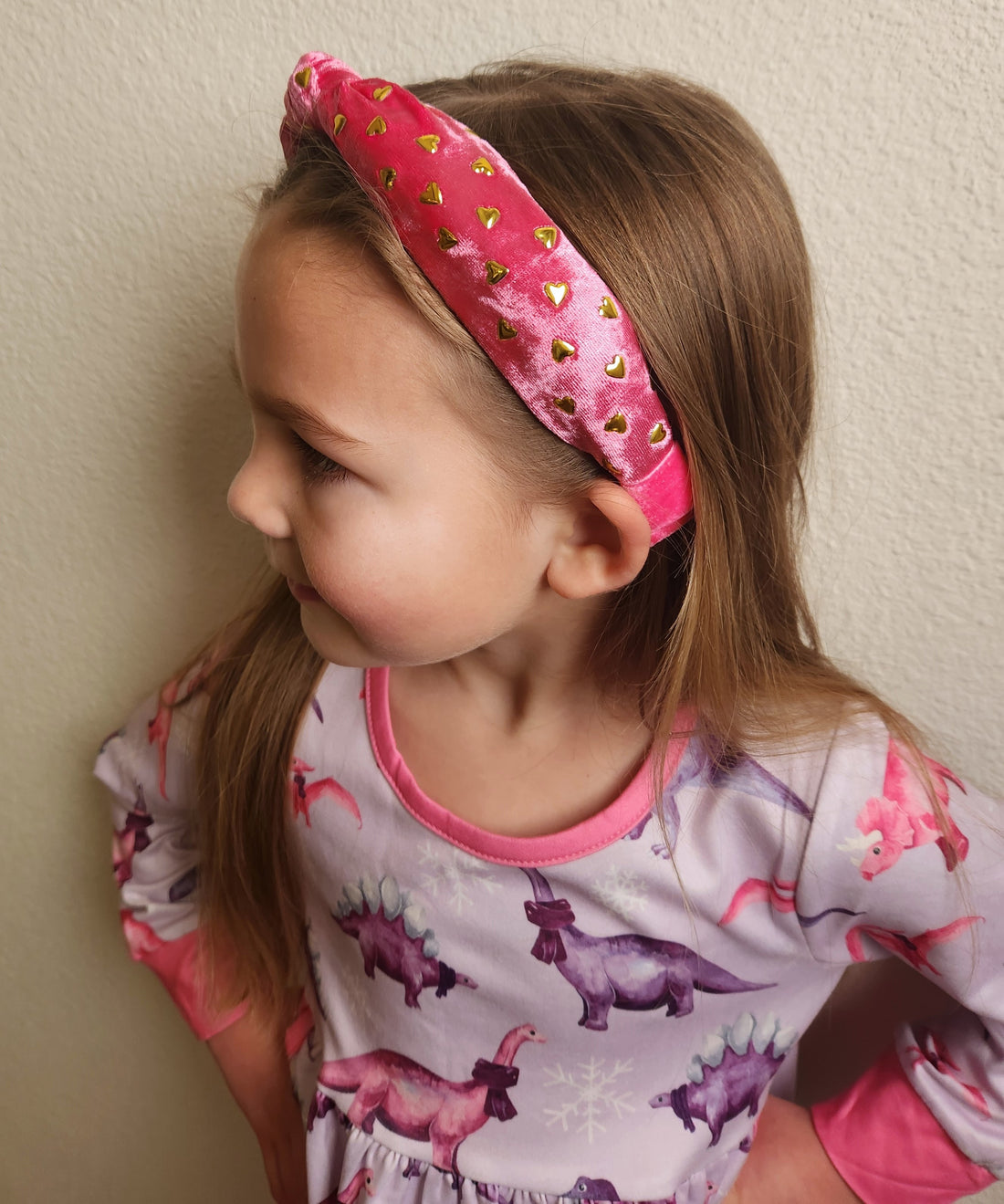 Gold Heart Studded Velvet Knot Headband